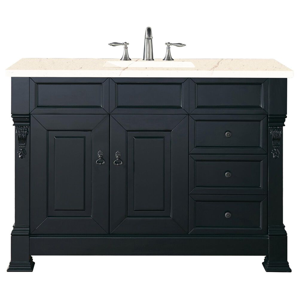 James Martin Vanities Brookfield 48" Single Bathroom Vanity in Antique Black with 3 cm Eternal Marfil Quartz Top and Rectangle Sink, , large