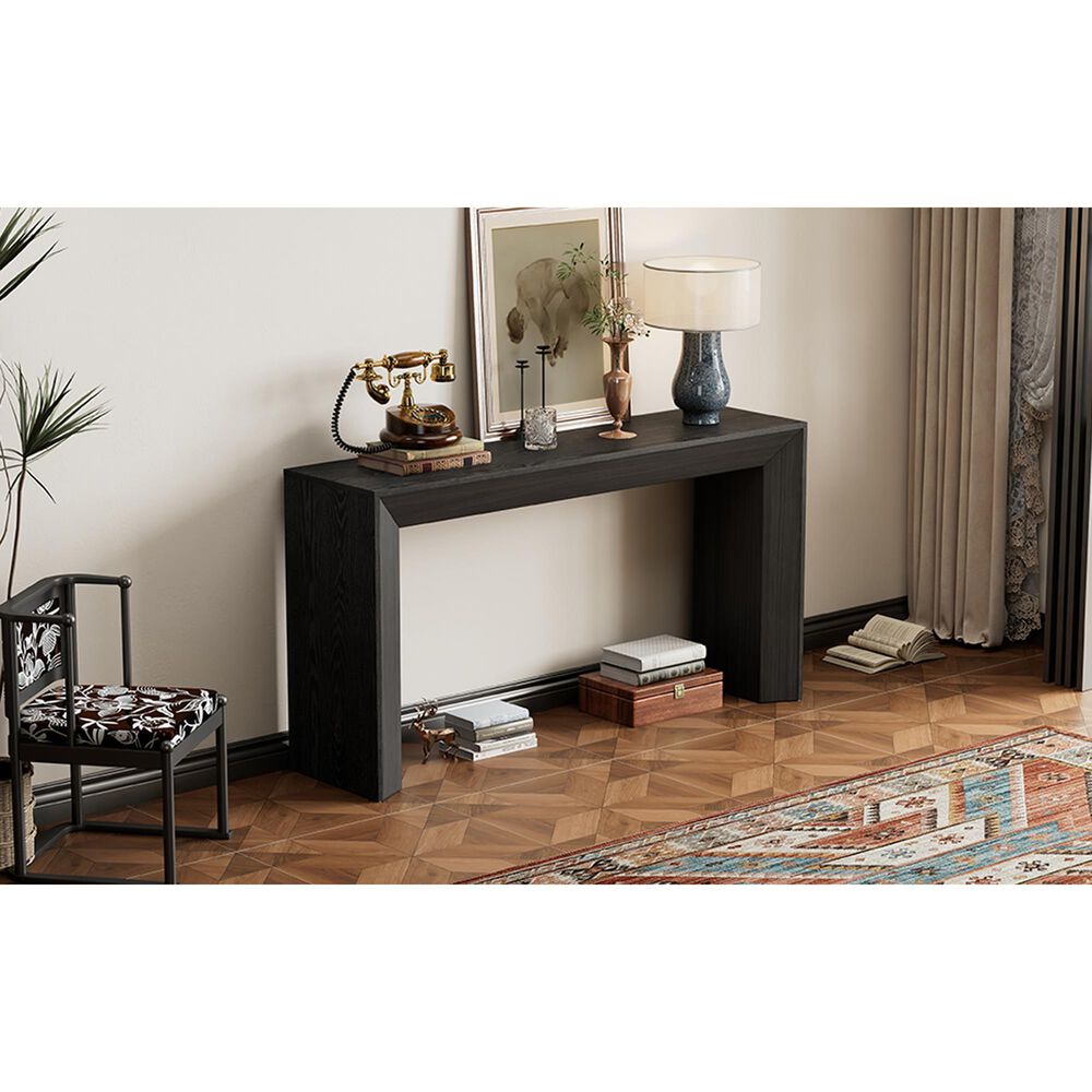 Hearth and Haven Mirod59" Console Table with Side Panel Legs in Black, , large