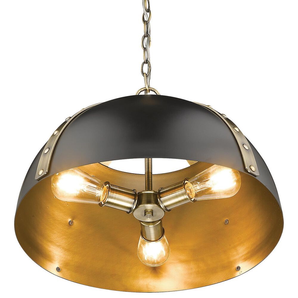 Golden Lighting Aldrich 3-Light Pendant with Matte Black Shade in Aged Brass, , large