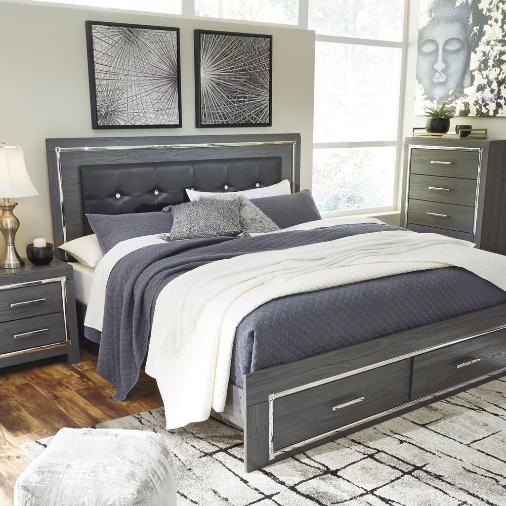 Ashley Lodanna King Panel Bed with 2 Storage Drawers in Gray, , large
