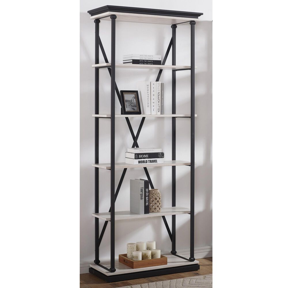 Furniture of America Kidd 33&quot; Bookcase in Antique White/Black, , large