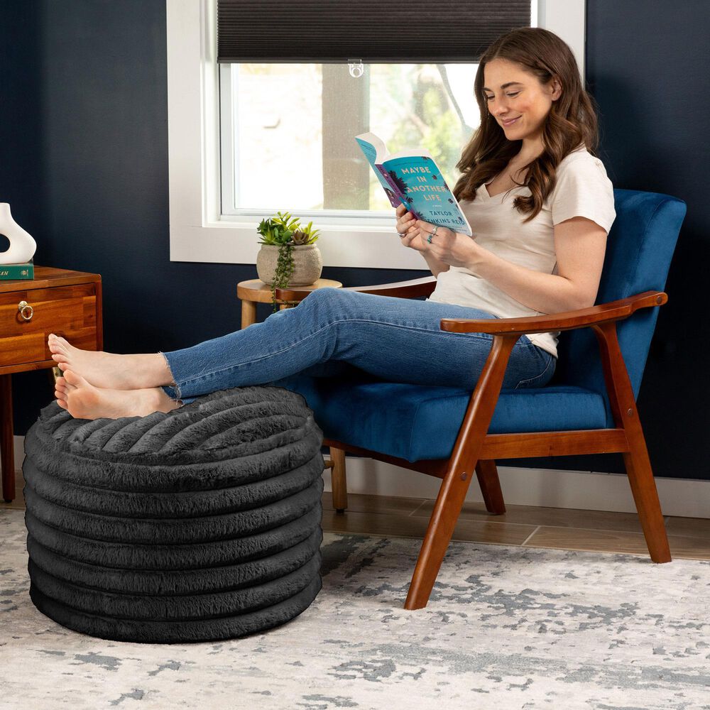 Jaxx Paran Round Ottoman in Mondo Black, , large