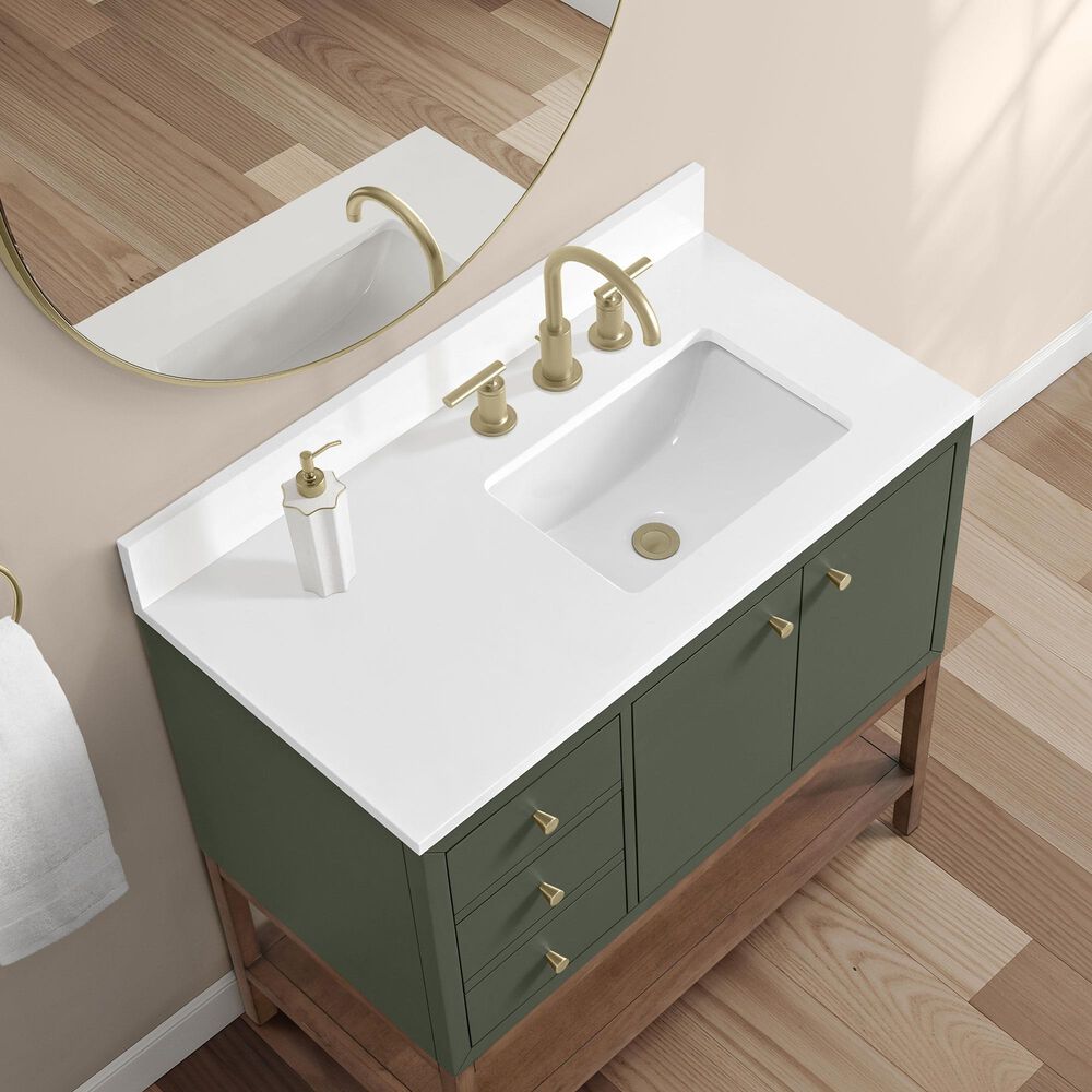 37B Isadore 36" Single Bathroom Vanity Cabinet in Deep Olive Green and White Composite Stone Top and Backsplash, , large