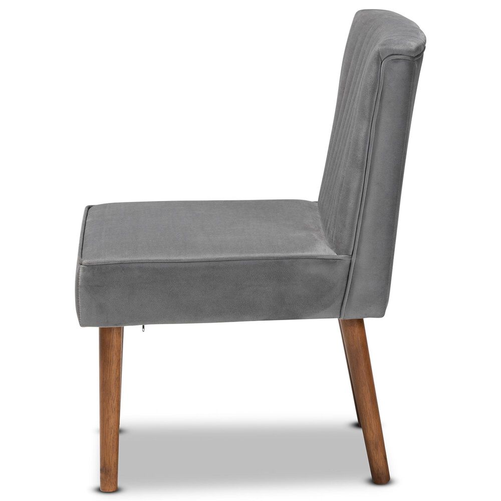 Baxton Studio Alvis Side Chair with Grey Velvet Cushion in Walnut Brown, , large