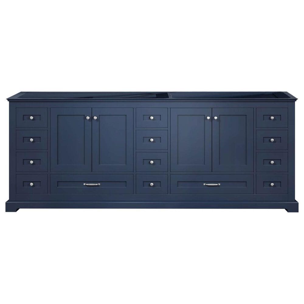 Lexora Home Dukes 84&quot; Double Bathroom Vanity in Navy Blue with 2 cm White Quartz Top and Rectangular Sinks, , large