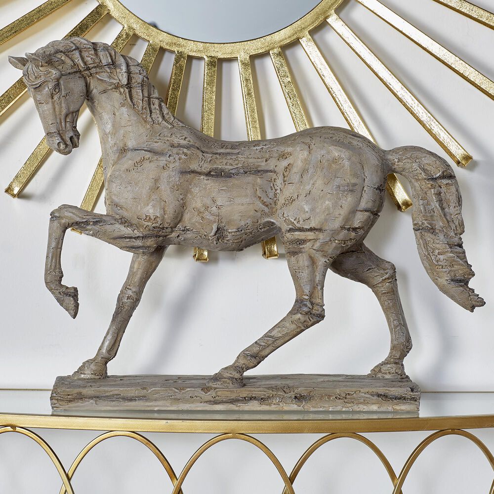 Maple and Jade 18&quot; Vintage Polystone Horse Sculpture in Beige, , large