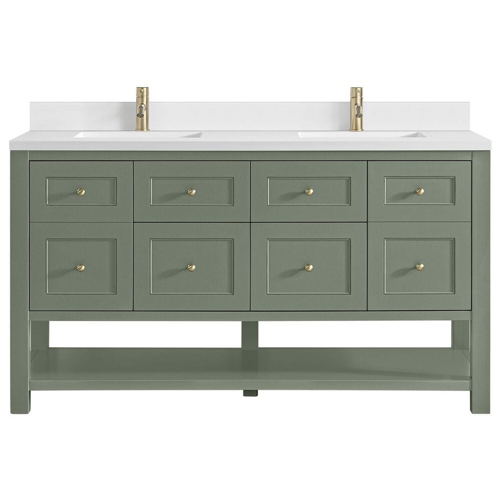 James Martin Vanities Breckenridge 60" Double Bathroom Vanity in Smokey Celadon with Single Hole 3 cm White Zeus Quartz Top and Rectangular Sinks, , large
