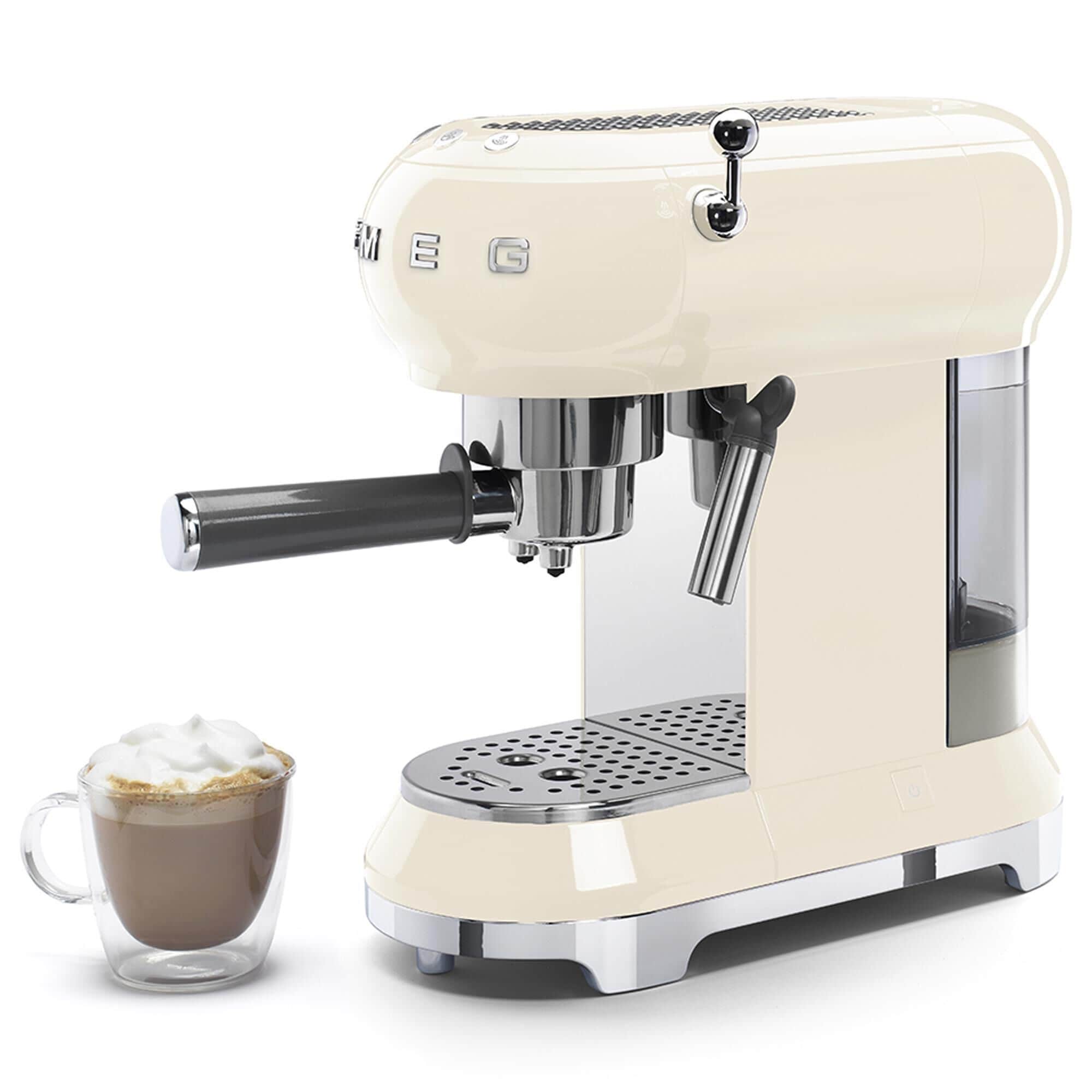 Smeg 33.81 Oz Espresso Manual Coffee Machine in Cream and Polished Chrome NFM