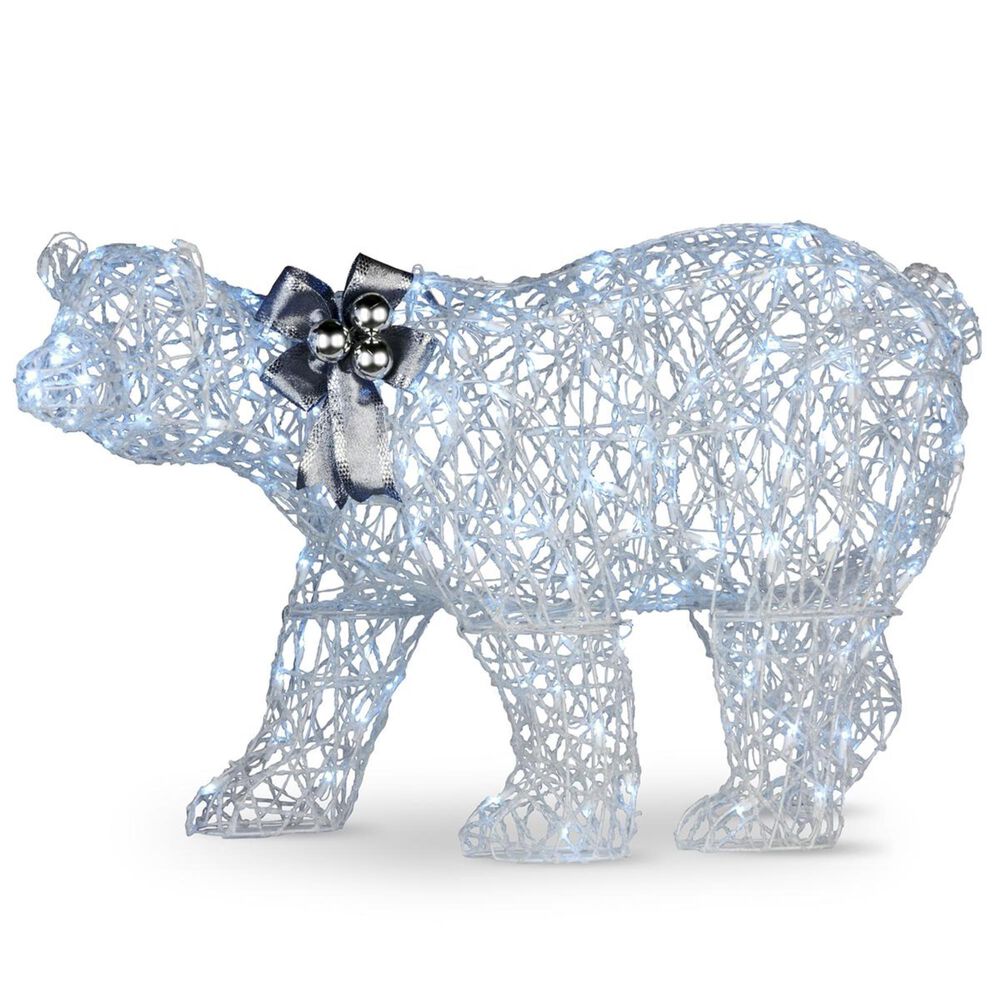 National Tree 48" Glittered Polar Bear with 200 Cool White Twinkling LED Lights, , large