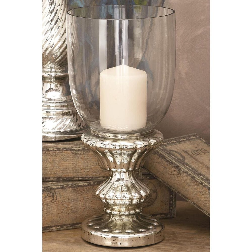 Maple and Jade Handmade Turned Style Pillar Room Hurricane Lamp in Silver, , large
