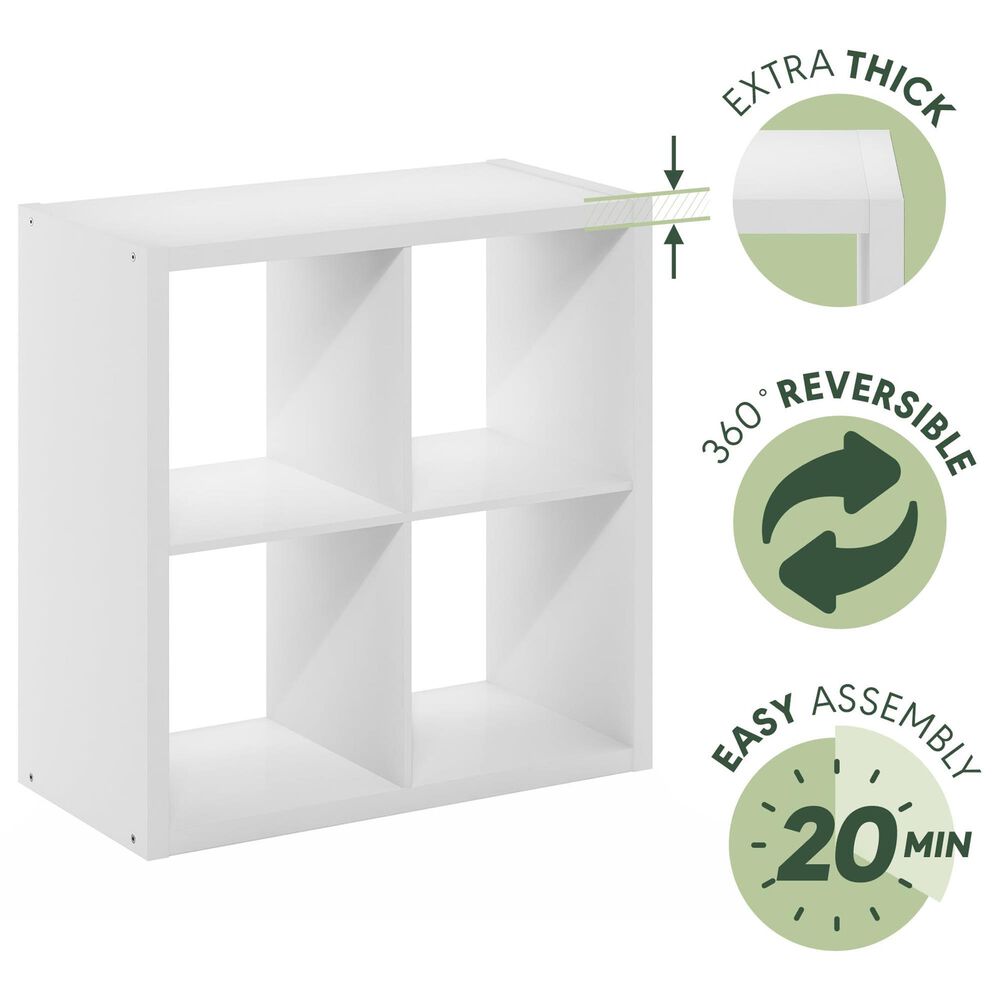 HOMLUX 4-Cube Reversible Open Back Bookshelf in White, , large