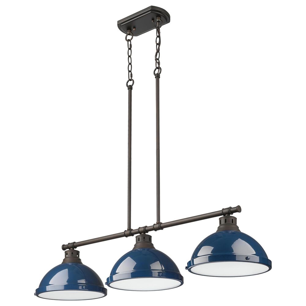 Golden Lighting Duncan 3-Light Pendant with Matte Navy Shade in Rubbed Bronze, , large