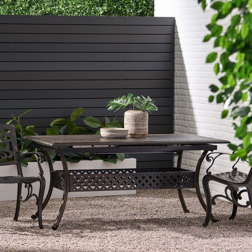 Hearth and Haven Abigail Outdoor Expandable Aluminum Dining Table in Black, , large