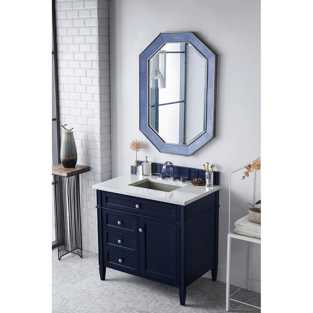 James Martin Brittany 36&quot; Single Vanity in Victory Blue with 3 cm Eternal Jasmine Pearl Quartz Top, , large