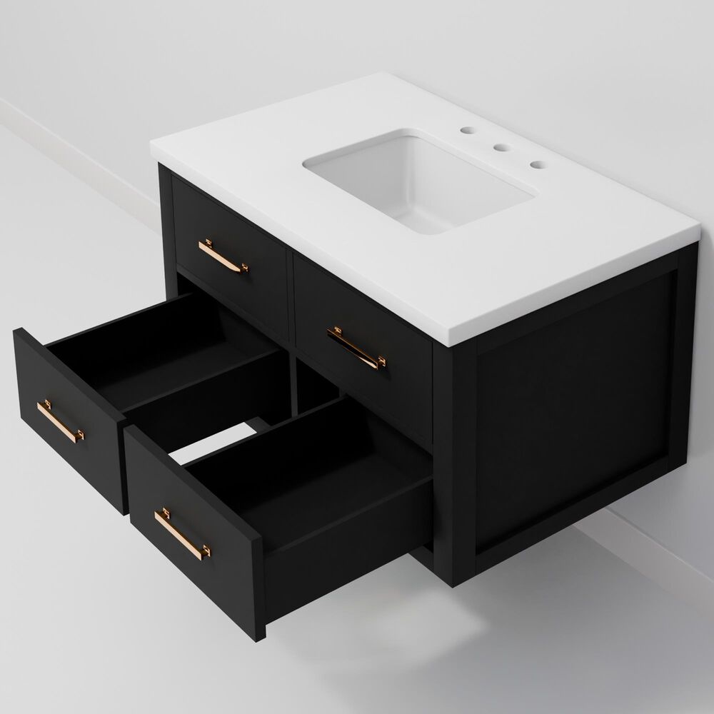 Lexora Home Castor 36" Single Bathroom Vanity in Black with 2 cm White Quartz Top and Rectangular Sink, , large