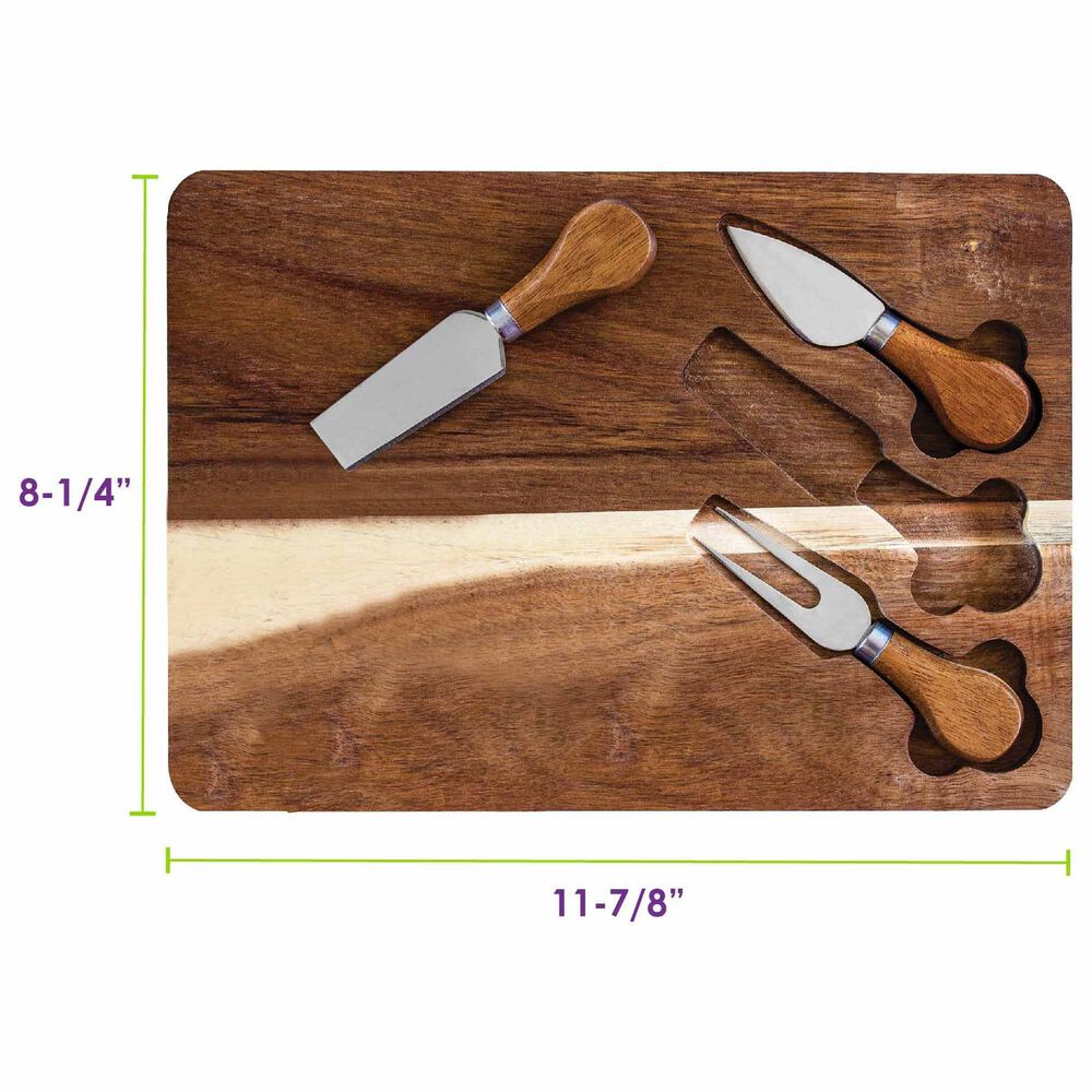 Totally Bamboo 4-Piece Serving Board with Built-In Cheese Tools in Dark Brown, , large