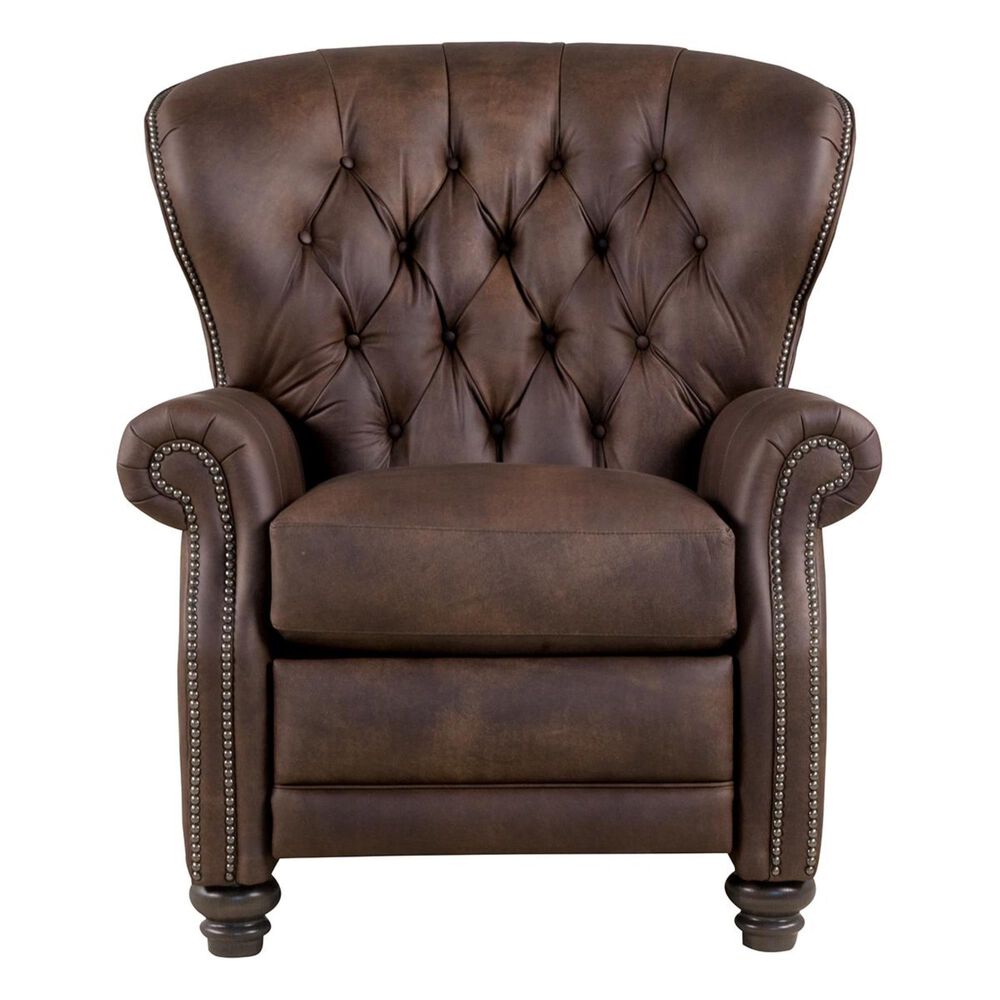 Smith Brothers Push Back Leather Recliner in Distressed Brown, , large