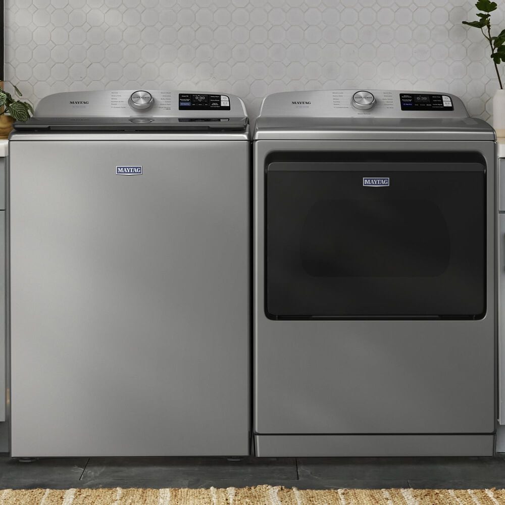 Maytag 5.3 Cu. Ft. Smart Pet Pro Top Load Impeller Washer and 7.4 Cu. Ft. Electric Smart Top Load Dryer Laundry Pair in Classic Silver, , large