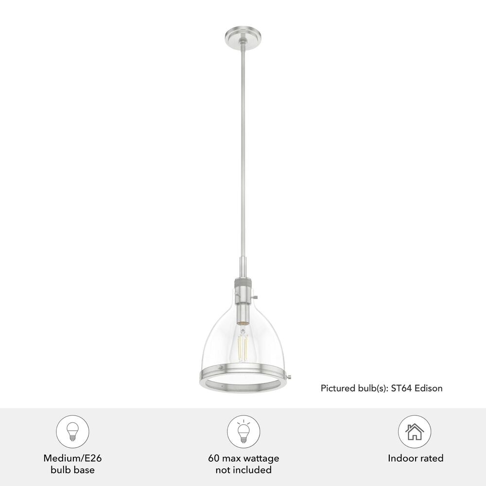 Hunter Van Nuys 10&quot; 1-Light Pendant in Brushed Nickel, , large