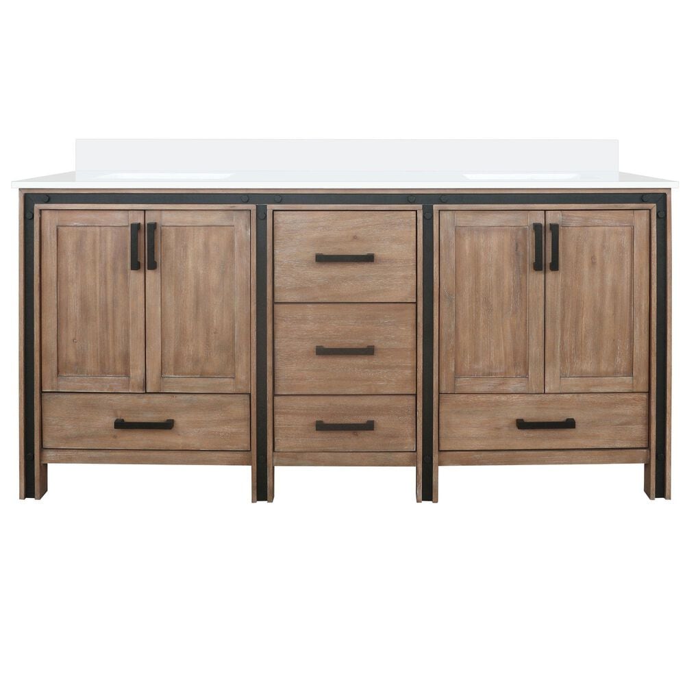 Lexora Home Ziva 72&quot; Double Bathroom Vanity in Rustic Barnwood with 2 cm White Quartz Top and Rectangular Sinks, , large
