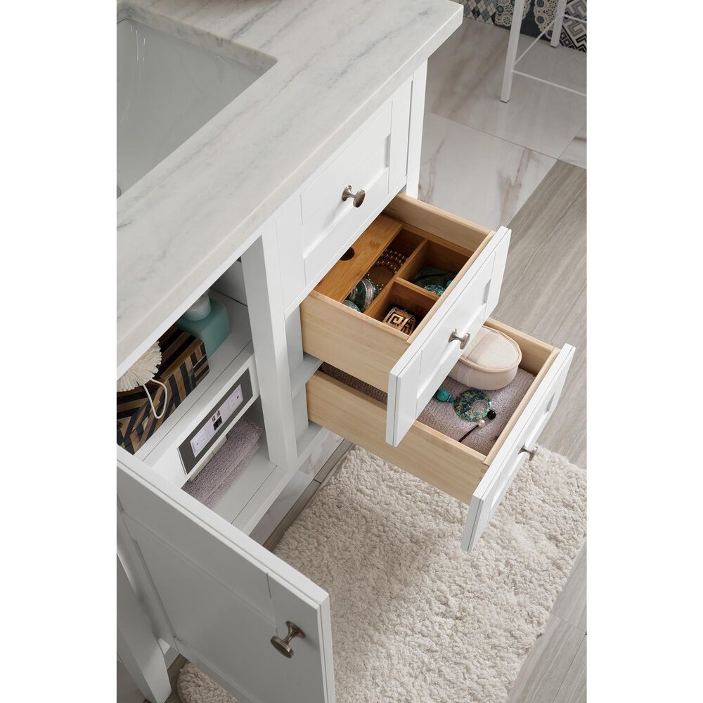 James Martin Vanities Palisades 36&quot; Single Bathroom Vanity in Bright White with 3 cm Arctic Fall Solid Surface Top and Rectangular Sink, , large