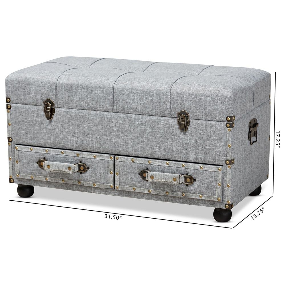 Baxton Studio Flynn 2-Drawer Storage Trunk Ottoman in Grey, , large