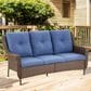 Sunwell Garden 3-Seater Patio Sofa with Floral Armrests in Navy, , large