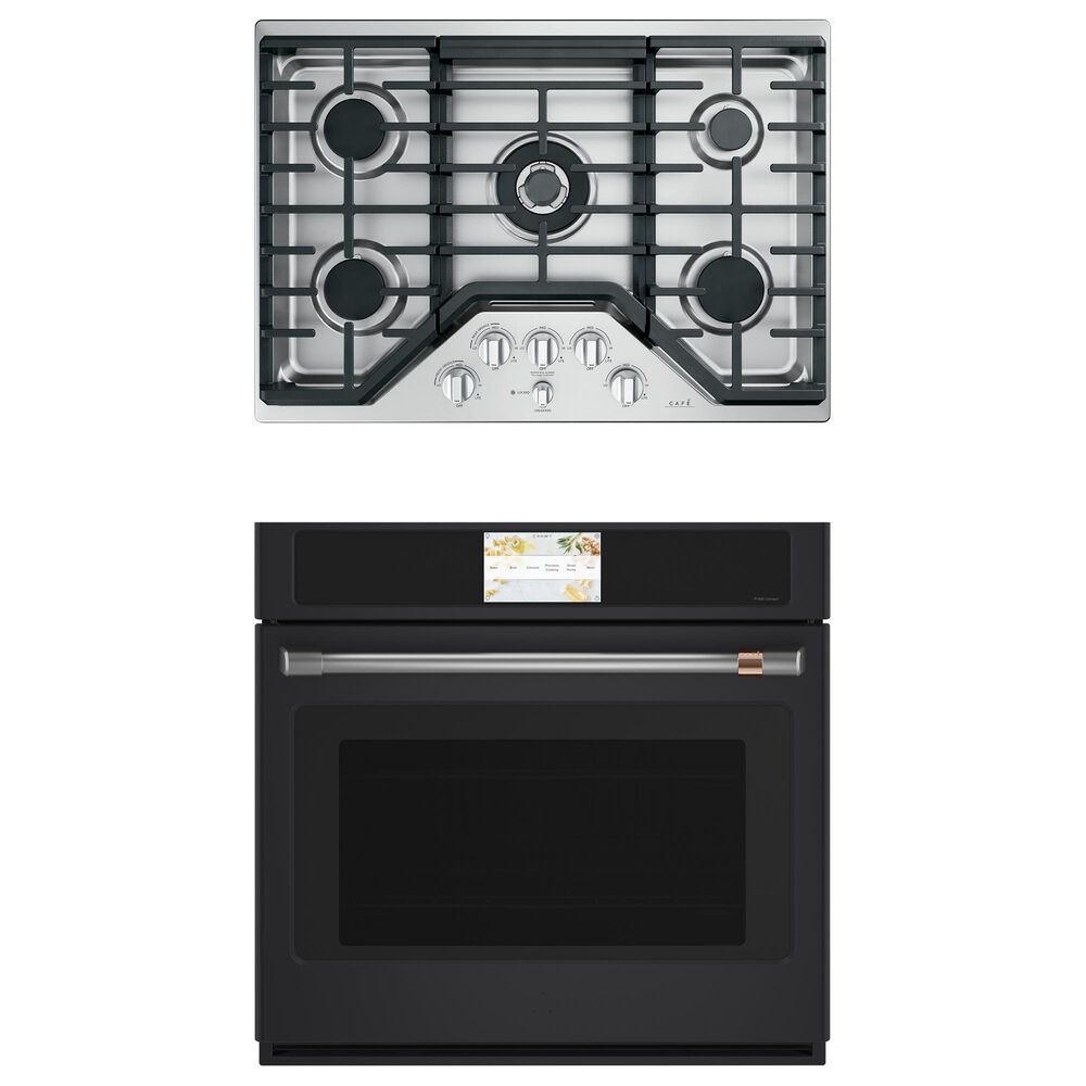 Cafe 2-Piece Kitchen Package with Matte Black 30" Smart Built-In Convection Single Wall Oven and Stainless Steel 30" Gas Cooktop, , large