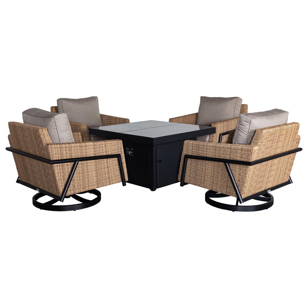 Plank and Hide Jovi 5-Piece Firepit Chat Set in Black and Hang Ten Taupe, , large
