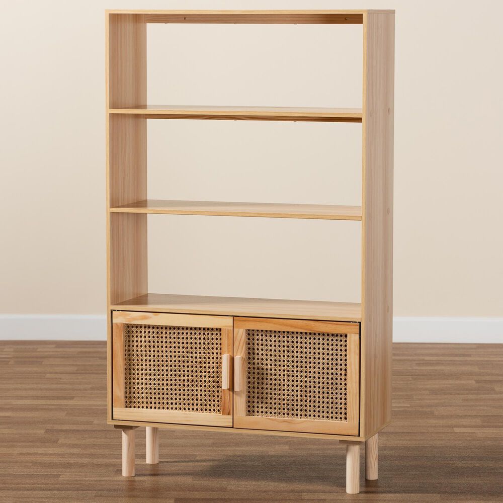 Baxton Studio Faulkner 2-Door Bookcase in Beige and Natural Brown, , large
