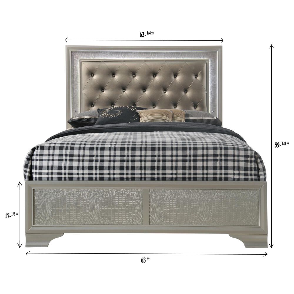 Crown Mark Lyssa Queen Panel Bed with LED in Champagne, , large