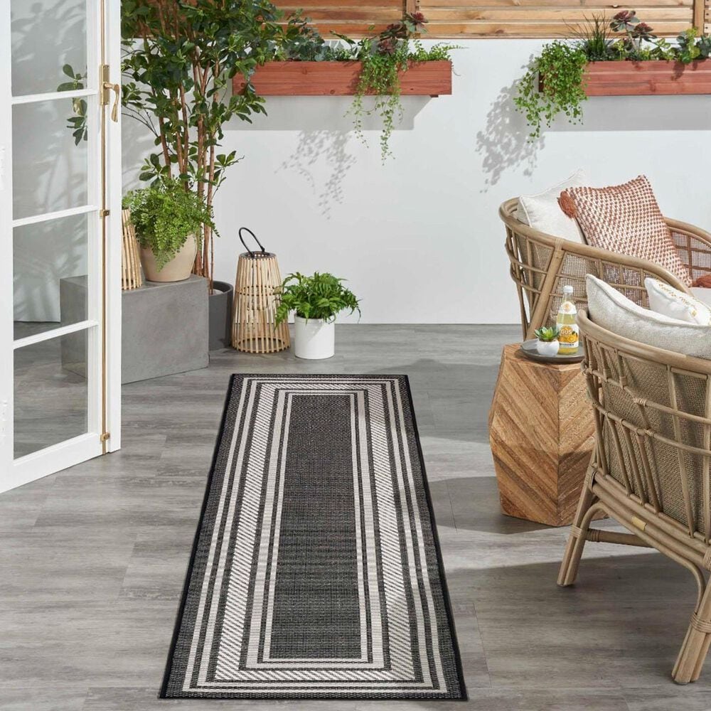 Nourison Horizon HOZ03 Black 2&#39; x 6&#39; Indoor/Outdoor Runner, , large