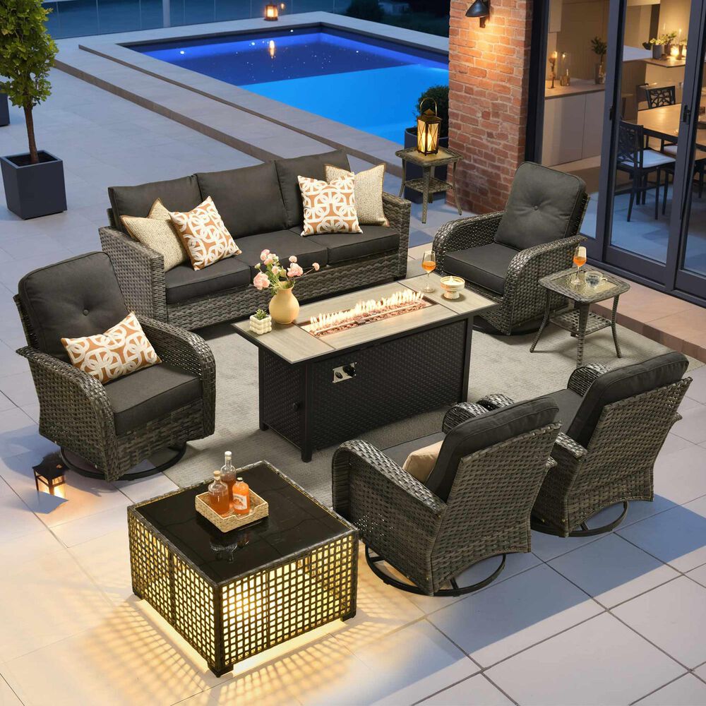 HOMLUX 9-Piece Outdoor Conversation Set in Black, , large