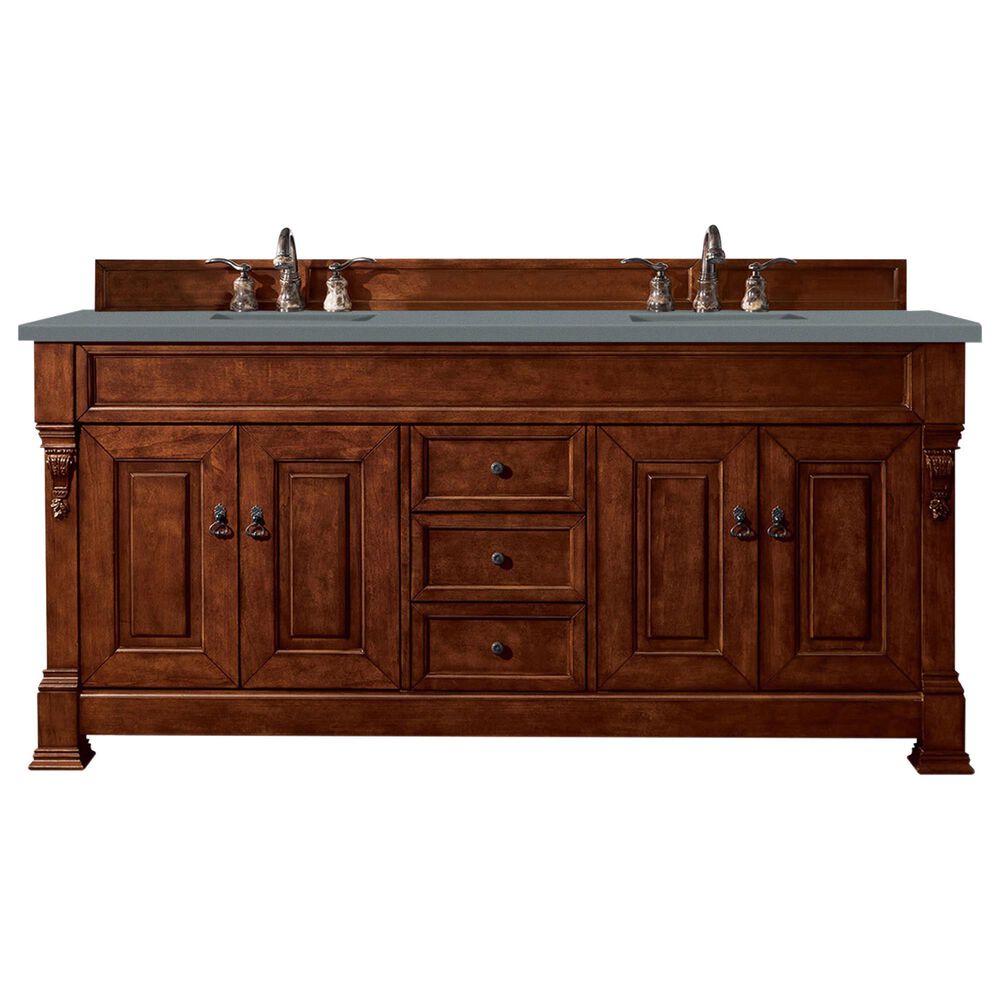 James Martin Brookfield 72" Double Bathroom Vanity in Warm Cherry with 3 cm Charcoal Soapstone