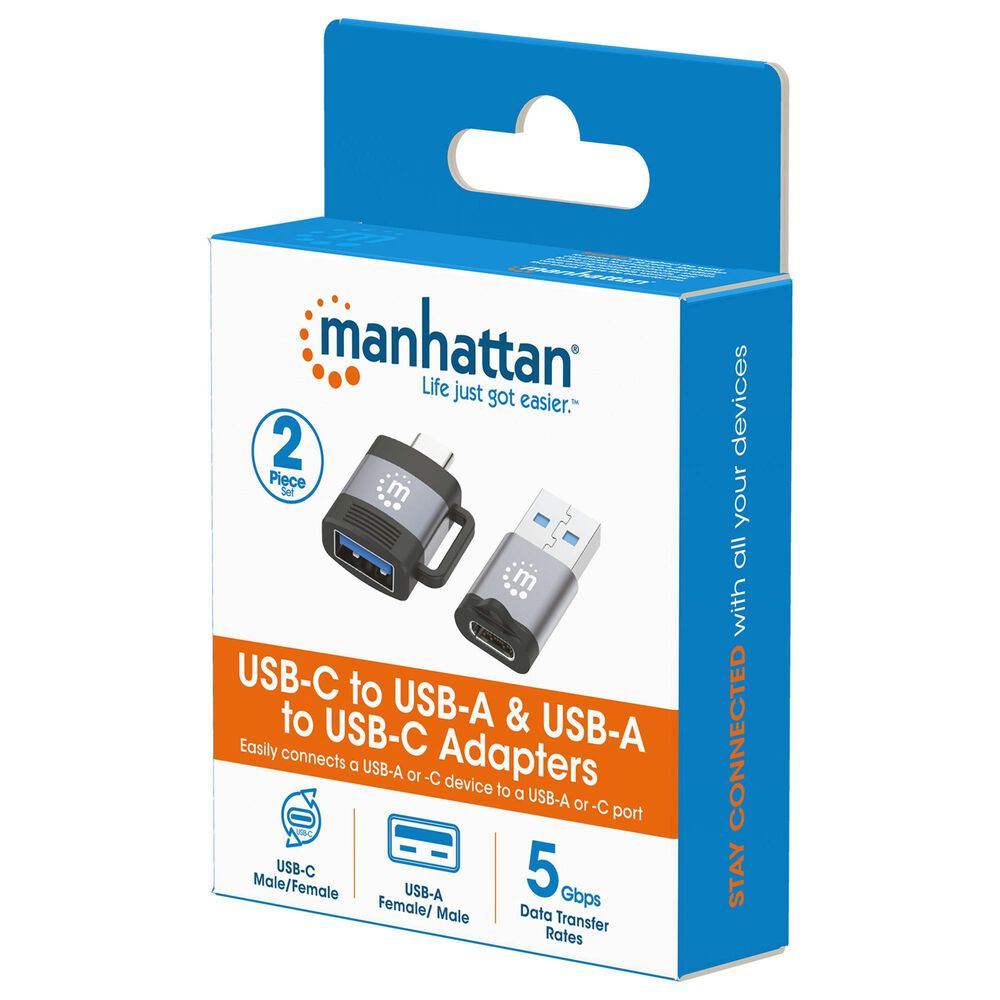 Manhattan 2-Piece USB C to USB A and USB A to USB C Adapters in Black and Space Gray, , large