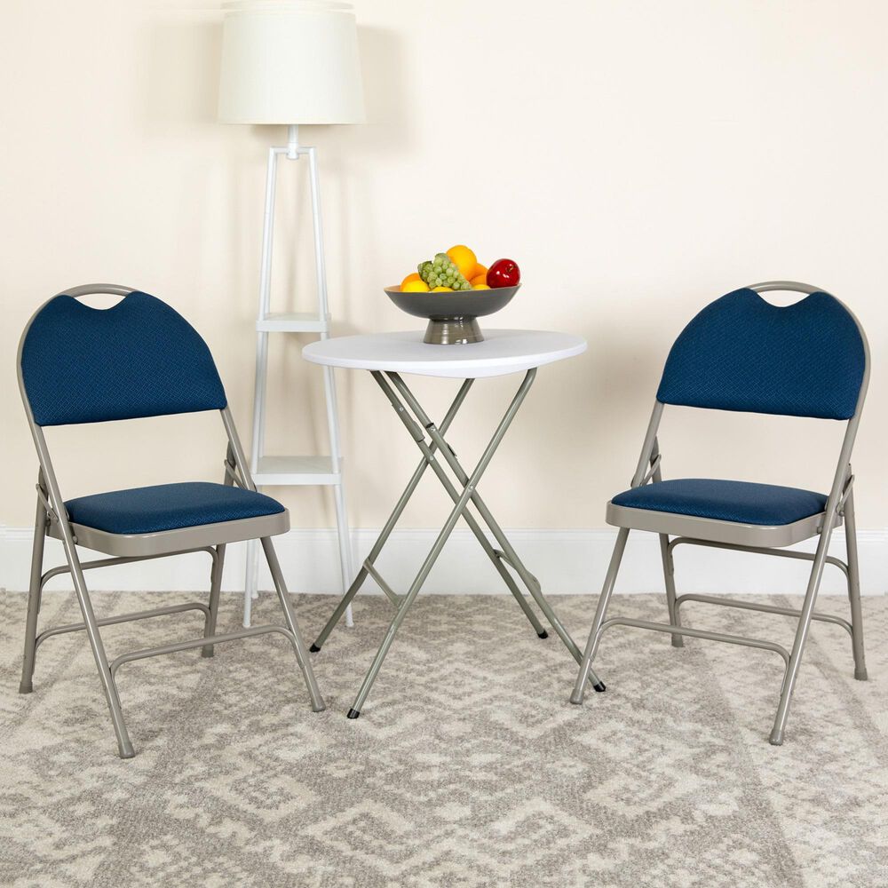 Flash Furniture Hercules Folding Chair with Blue Cushion in Gray (Set