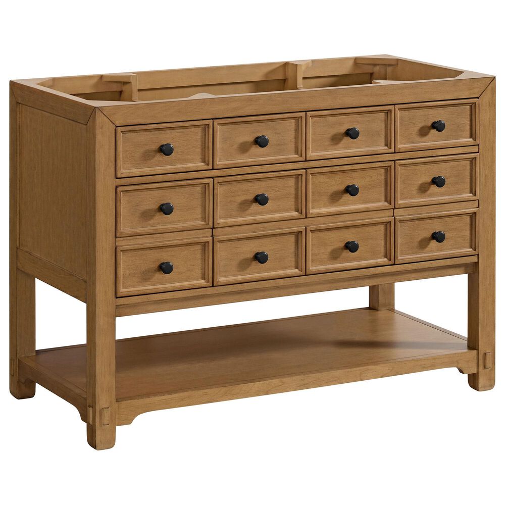 James Martin Malibu 48&quot; Single Bathroom Vanity in Amber Birch with 3 cm Parisien Bleu Quartz Top and Rectangular Sink, , large