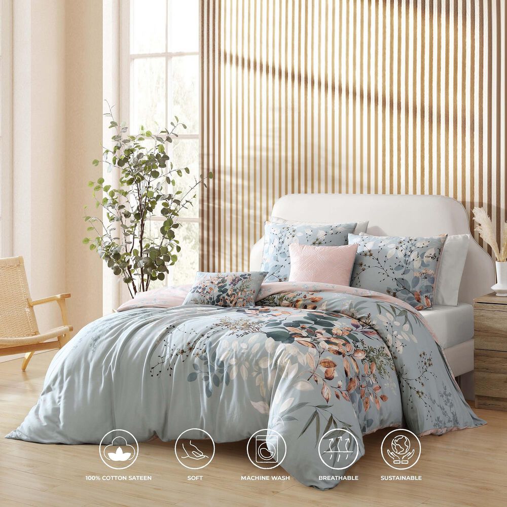 BEBEJAN Peach Leaves on Sage 5-Piece Queen Comforter Set in Sage Green, Bronze Peache and Beige, , large
