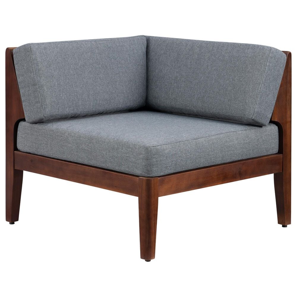 Linon Home Decor Summerlyn Patio Corner Chair with Walnut Frame in Grey, , large
