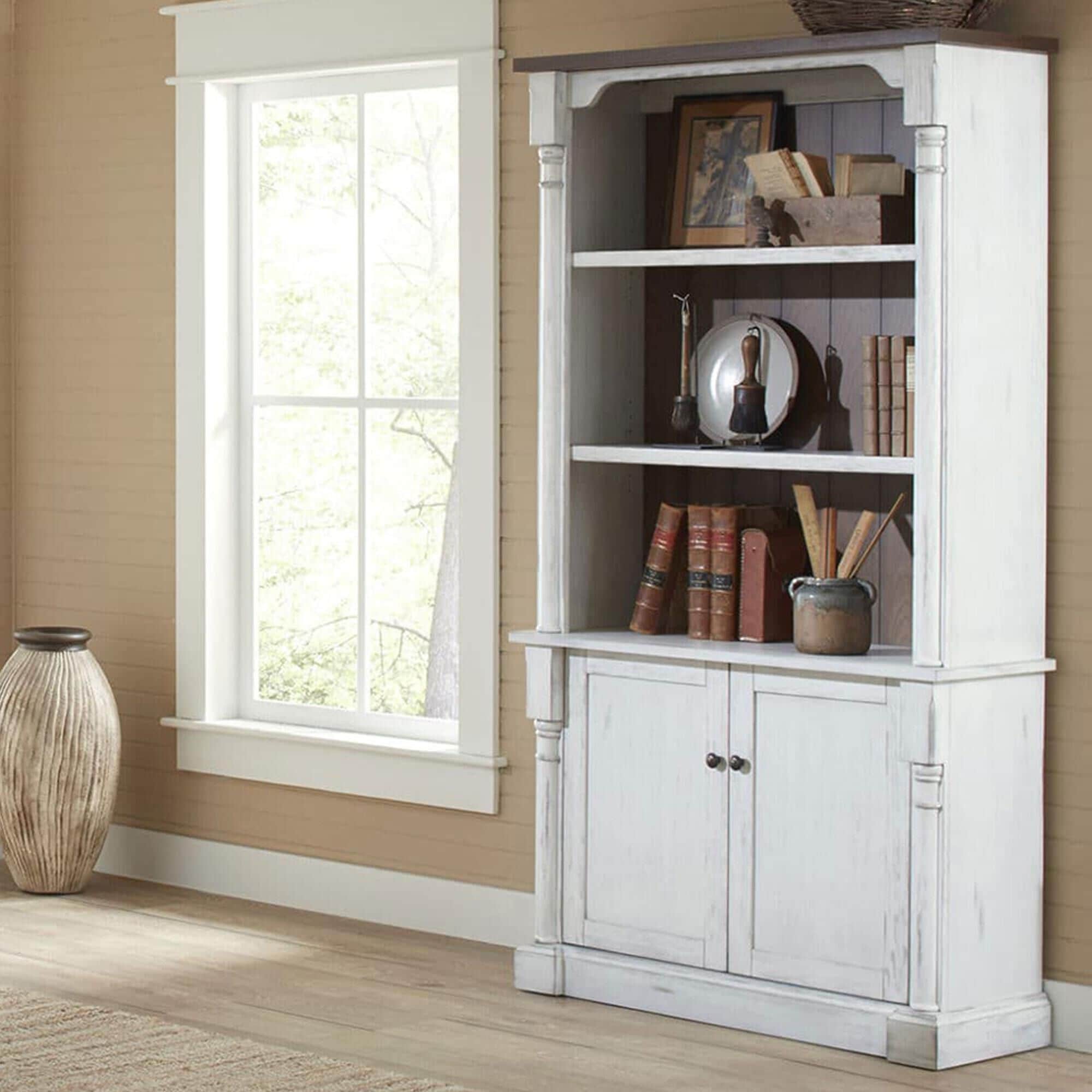 Weathered white store bookcase