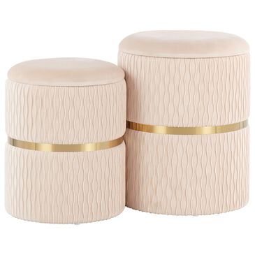 Lumisource Cinch Nesting Storage Ottomans in Cream Velvet (Set of 2), , large