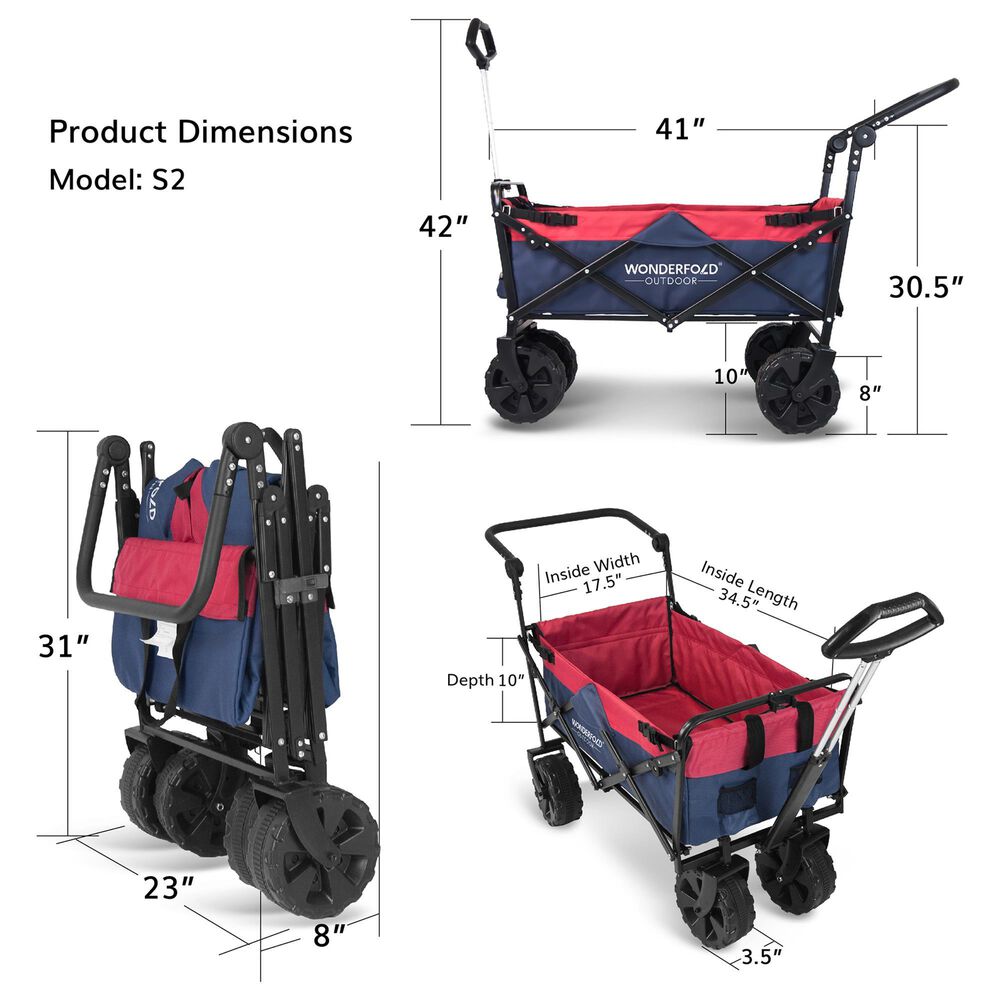 Wonderfold Utility Push and Pull Folding Wagon in Navy and Red, , large