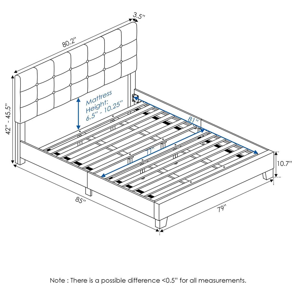 HOMLUX Laval King Upholstered Platform Bed Frame in Linen, , large