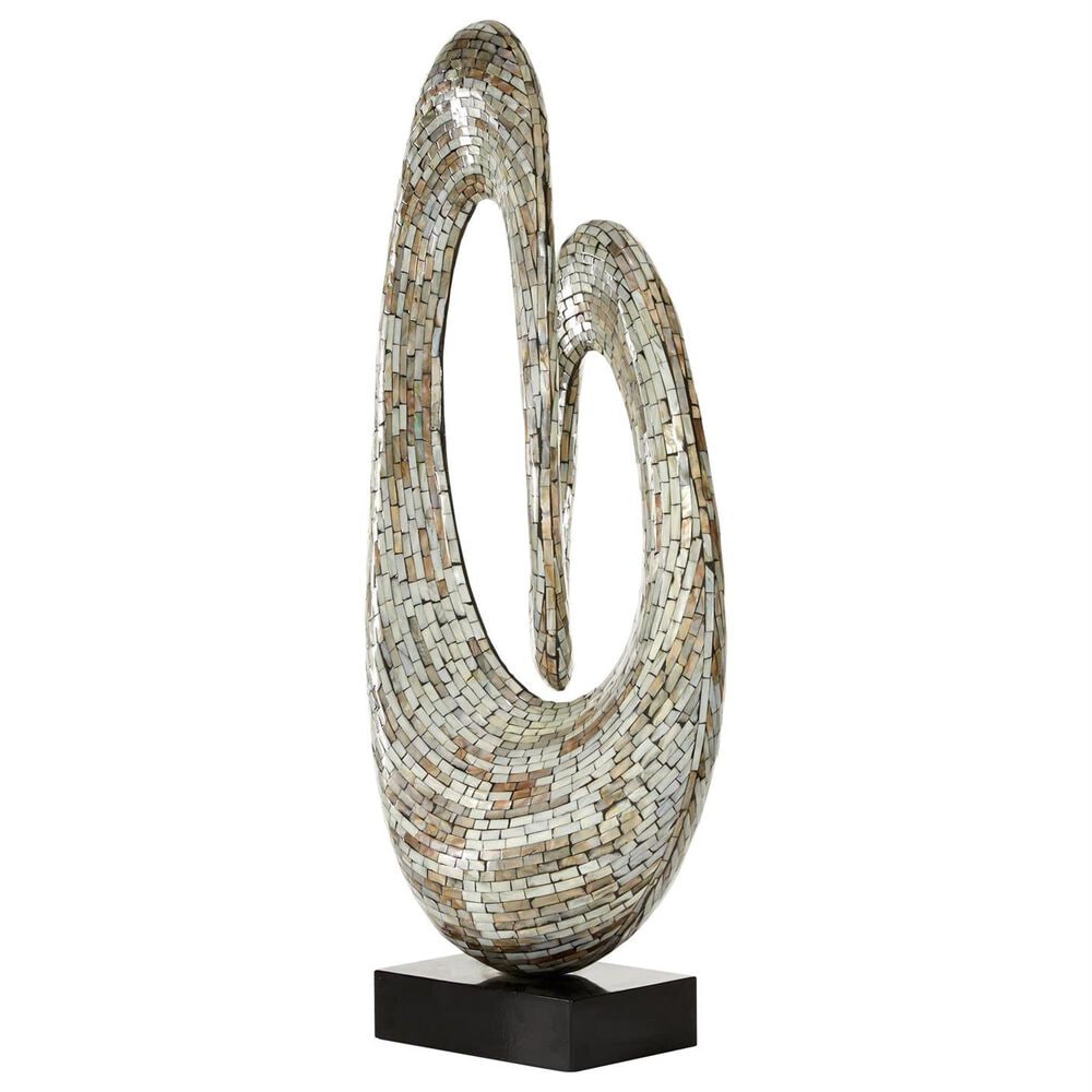 Maple and Jade Pearl Shell Abstract Swirl Decorative Sculpture in Polished Gray and Black, , large