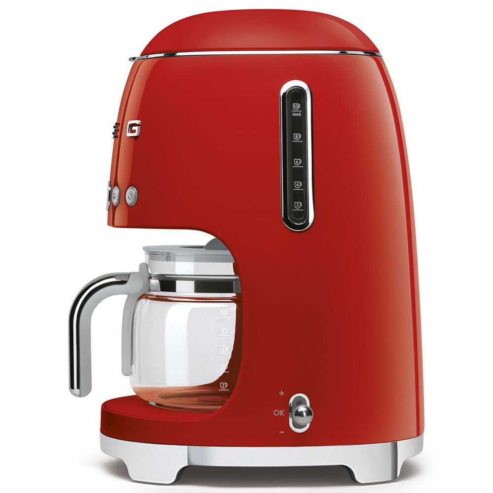 Smeg 47.34 Oz Drip Coffee Maker in Red and Polished Chrome, , large