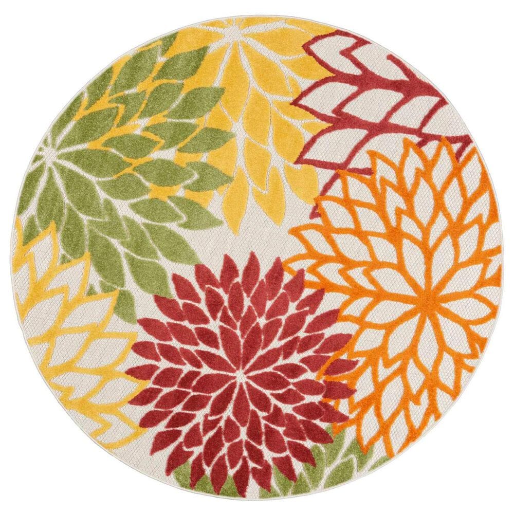 Nourison Aloha Tropical 7"10" Round Red and Multicolor Indoor/Outdoor Area Rug, , large
