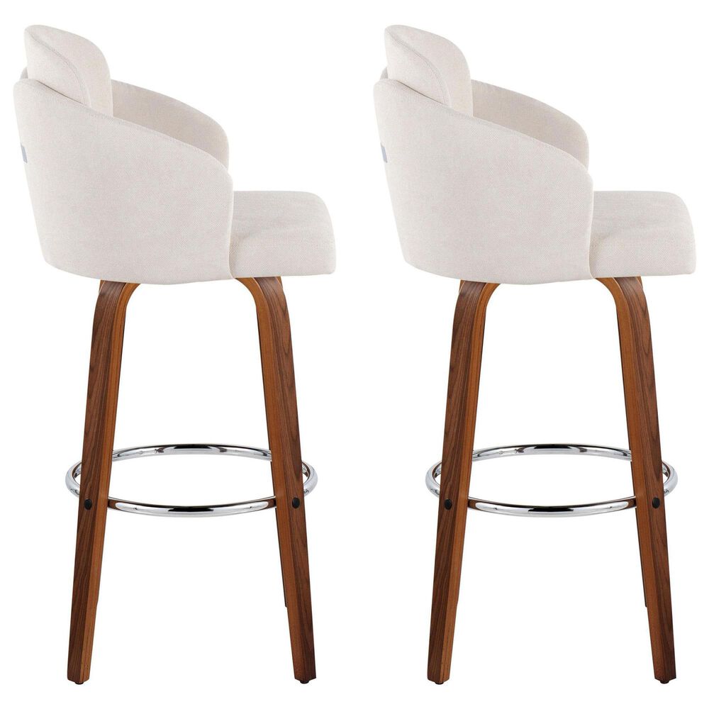 LumiSource Dahlia Swivel Bar Stool with Cream Fabric Upholstery in Walnut and Chrome (Set of 2), , large