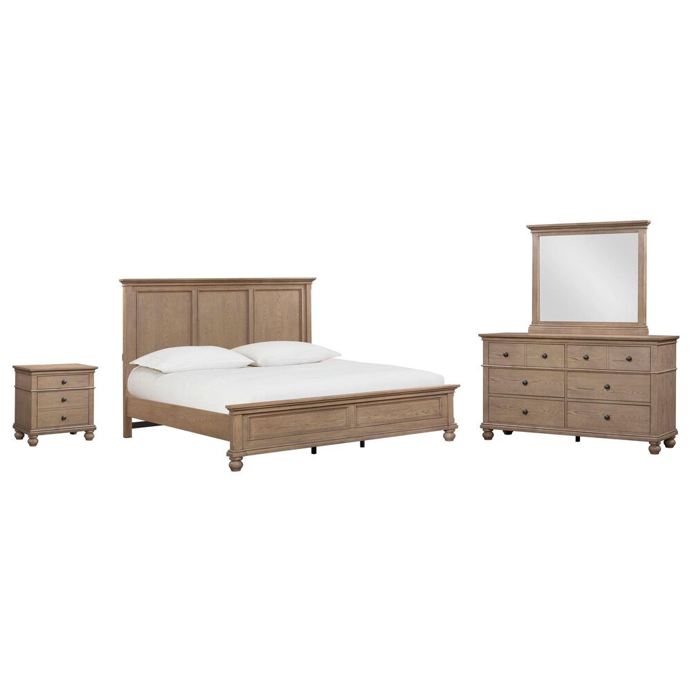 Riva Ridge Oxford 4-Piece California King Panel Bedroom Set in Tan with USB Ports, , large