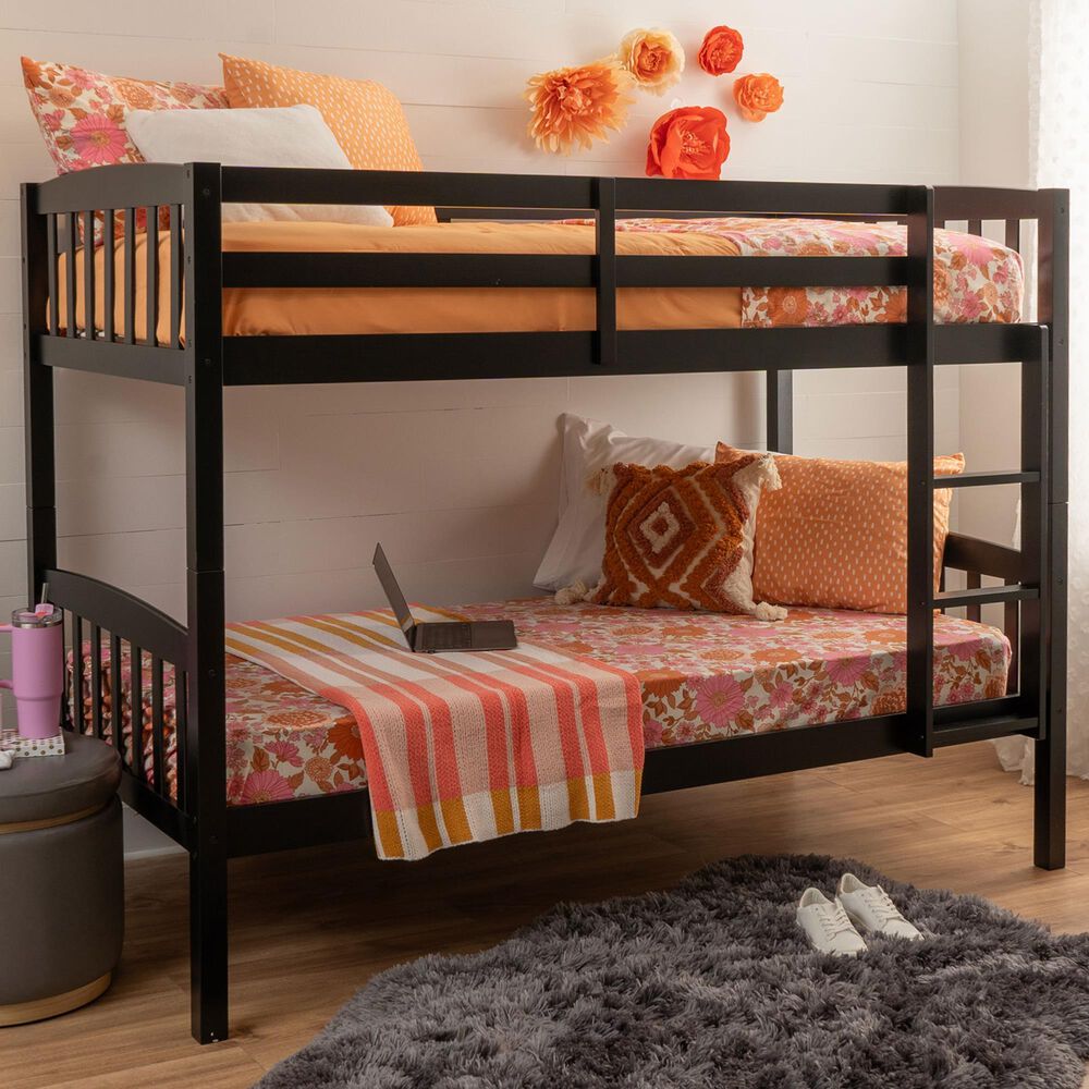 Linon Home Decor Perryton Twin Over Twin Bunk Bed in Sleek Black, , large