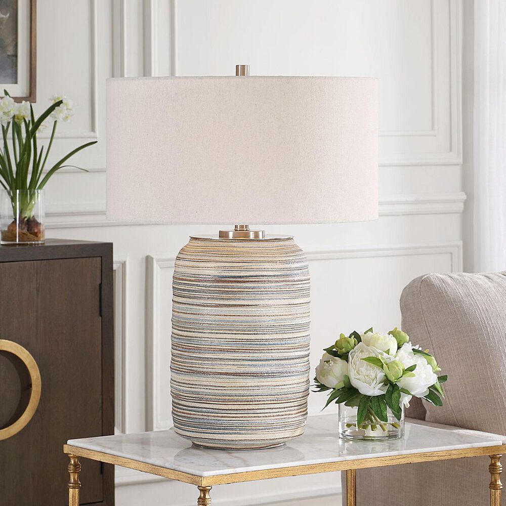Uttermost Prospect Large Table Lamp in Brown, Taupe, Cream, Blue and Brushed Nickel, , large